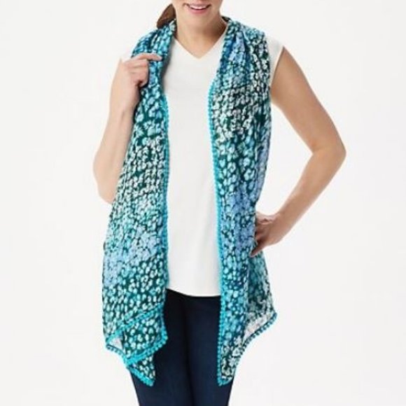 Isaac Mizrahi Accessories - Isaac Mizrahi Floral Printed Scarf w Lollipop Trim